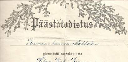 Päästötodistus  Kerimäen Makkolan ylemmästä kansakoulusta  1921  - todistus koulutodistus