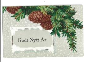 Godt nytt År   - uudenvuodenkortti  kohopaino kivipaino  kulkenut 1909