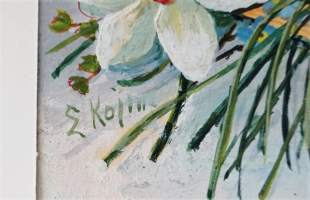 Elena Kojine,   Asetelma   alkuperäismaalaus, postikortin originaali 20x26 cm kehystetty, ei lasia