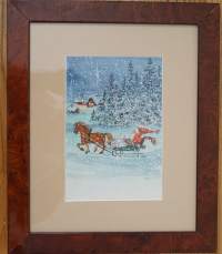 Irma Salmi , Joulupukki, postikortin originaali n 33x29 cm ulkomitat kehystetty