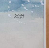 Irma Salmi , Joulupukki, postikortin originaali n 33x29 cm ulkomitat kehystetty