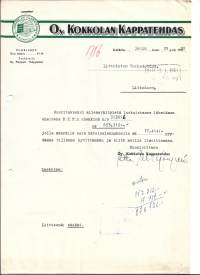 Kokkolan Kappatehdas Oy 1950  - firmalomake