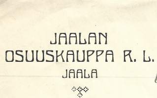 Jaalan Osuuskauppa R.I. Jaala 1920  firmalomake