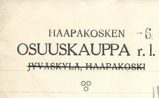 Haapakosken Osuuskauppa R.I. Vaajakoski 1921 -  firmalomake