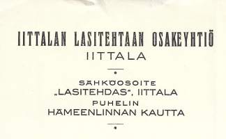 Iittalan Lasitehtaan Oy Iittala 1926 - firmalomake