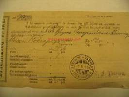 Kirjatun lähetyksen kuitti 2.5.1896 Tampere