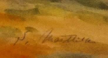 S Marttila, &quot;taloryhmä&quot;  sign  akvarelli , 28x36 cm kehystämätön