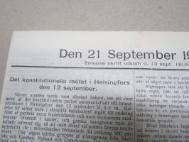 Den 21. September 1905 -sortokauden aikainen Tukholmassa julkaistu lehtinen