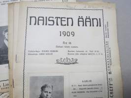 Naisten Ääni - erä lehtiä 20 kpl vuosilta 1909-1910, hyvää ajankuvaa naisten ja naisasialiikkeen näkökulmasta