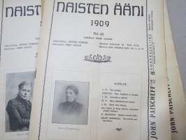 Naisten Ääni - erä lehtiä 20 kpl vuosilta 1909-1910, hyvää ajankuvaa naisten ja naisasialiikkeen näkökulmasta