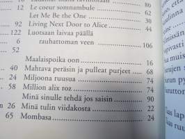 Finnhits Suomen suursuosikit 1970-2005 -nuotit ja sanat, kaikki kappalenimet näkyvät kohteen kuvissa.