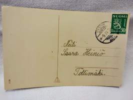 Pääsiäiskortti 1930-l Kana, tipu, pajukimppu, kananmuna