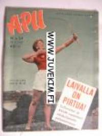 Apu 1957 nr 34 ilm. 24.8.1957  . Tullimiehet ja Avun reportterit pirtun salakuljetusta paljastamassa. Audrey Hepburn. Kauko K. Mustonen: vakoojaksi vasten tahtoaan.