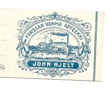 Forssan Vanha  Apteekki  John Hjelt Forssa,   - resepti signatuuri 1958