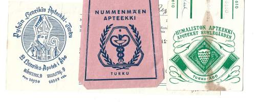 Humaliston, Nummenmäen ja Pyhän Henrikin  Apteekki Turki   - resepti signatuuri  3 eril  1953-63
