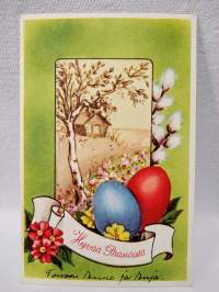 pääsiäiskortti Pääsiäismunat ja keväinen maisema
