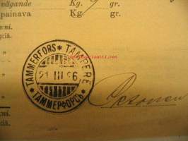 Kirjattu kirje lähetyskuitti 21.3.1896