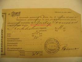 Kirjattu kirje lähetyskuitti 7.3.1896 Tampere