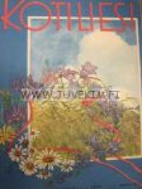 Kotiliesi 1937 nr 13 heinäkuu 1937. Aiheita: pirtanauhojen teko, maalaiskotien työnjako, uusia herkullisia kylmiä juomia, lapset piirtävät. Ajankuvaa,