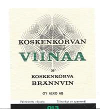 Koskenkorvan viinaa  Alko nr 013 - viinaetiketti