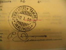 Kirjattu kirje lähetyskuitti 10.1.1900 Tampere