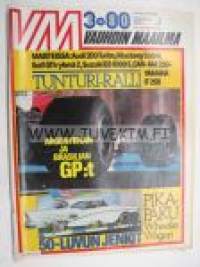 Vauhdin Maailma 1980 nr 3 -mm. Ford Mustang Cobra kesy varsa, Porsche 924 Turbo Monte Carlo valmis ase, Street Altered Lasse Linforssin Wheelie Wagon, F1 Brasilian