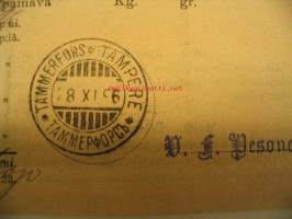 Kirjattu kirje lähetyskuitti 28.11.1896 Tampere