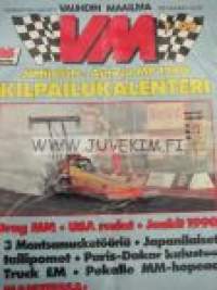 Vauhdin maailma 1990 nr 1 -mm. Formula kausi mitä on tulossa, Opel Omega, Toyota Lexus, Renault 19, Paris-Dakar kalustoa, Truck EM, Drag MM finaali, Lancia