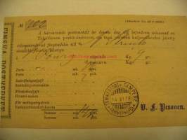 Kirjattu kirje lähetyskuitti 14.11.1896 Tampere