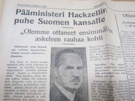 Sosialisti, 4.9.1944 - Tänään klo 8.00 sotatoimet lakkasivat rinatamillamme, Rauhanneuttoluihin ryhtymisestä päätös -sanomalehti