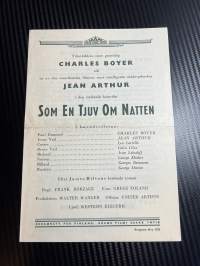 Kuin varas yöllä / Som en tjuv om natten -käsiohjelma pääosissa / i huvudrollerna Charles Boyer, Jean Arthur