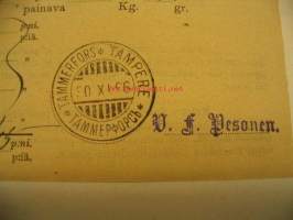 Kirjattu kirje lähetyskuitti 30.11.1896 A Tampere
