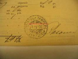 Kirjattu kirje lähetyskuitti 27.4.1896 Tampere