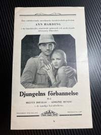 Viidakon kirous / Djungelns fördannelse -käsiohjelma pääosissa / i huvudrollerna Melvyn Douglas, Adolphe Menjou