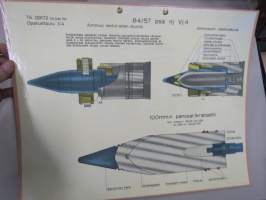 84/57 psa Vj 4, 100 mm panssarikranaatti - Ammus lentoradan alussa -SA opetustaulu, tukevaa kartonkia, käytetty varusmieskoulutuksessa