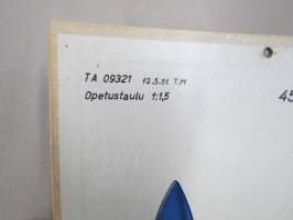 45 mm patruunoita -SA opetustaulu, tukevaa kartonkia, käytetty varusmieskoulutuksessa