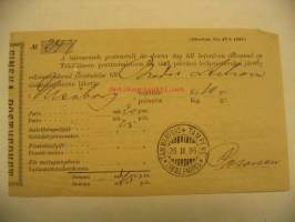 Kirjattu kirje lähetyskuitti 26.2.1896 Tampere