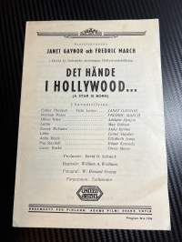 Tapahtuipa Hollywoodissa / Det hände i Hollywood -käsiohjelma pääosissa / i huvudrollerna Janet Gaynor, Fredie Marh