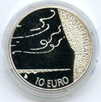 10 euro 2009 Fredrik PaciusElias Lönnrot &amp; kansanrunous  Hopeaa r 27 g (925/1000). pillerissä