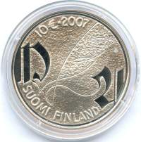 10 euro 2007 Mikael AgricolaHopeaa  25.5 g (925/1000)  . pillerissä