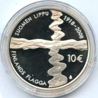 10 euro  2008 Suomen lippu Hopeaa / silver 25.5 g (925/1000).  . pillerissä