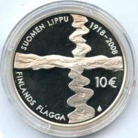 10 euro  2008 Suomen lippu Hopeaa / silver 25.5 g (925/1000).  . pillerissä