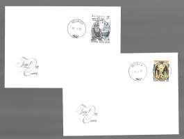 LaPe 954 FDC Ikoni  ja LaPe 955 FDC Kalevala   ensipäiväkuori Velkua- leimalla 2 eril  1985