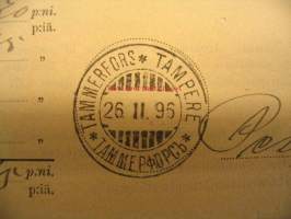 Kirjattu kirje lähetyskuitti 26.2.1896 Tampere