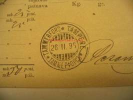 Kirjattu kirje lähetyskuitti 26.2.1896 Tampere B