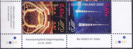 - Lahti 100 vuotta 14.01.2005. 2 x 0,65€. Postituore ** pari (LAPE 1724-25). Arkkitunniste mukana