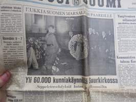 Uusi Suomi numerot 28.1-5.2.1951 Sotamarsalkka Mannerheim kuollut, hautajaiset - 9 peräkkäistä lehteä kuolemasta hautajaisiin