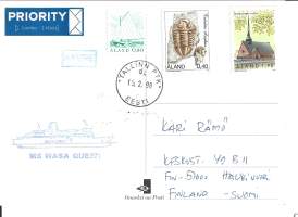 Karita Mattila  - ihailijakortti  fanikortti postikortti  laivaleima Navire Wasa Qeen 98
