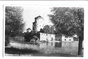 Savonlinna Olavinlinna - paikkakuntakortti, paikkakuntapostikortti  postikortti  kulkenut 1954