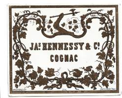 JA -s Hennessy &amp; Co  Cognac - vanha kivipaino viinaetiketti / Registred at Stationer´s Hall